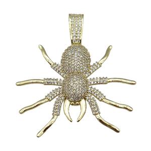 copper Spider charm pendant paved zircon, gold plated, approx 48-55mm