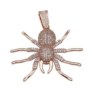 copper Spider charm pendant paved zircon, rose gold, approx 48-55mm