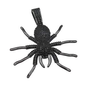 copper Spider charm pendant paved zircon, black plated, approx 48-55mm