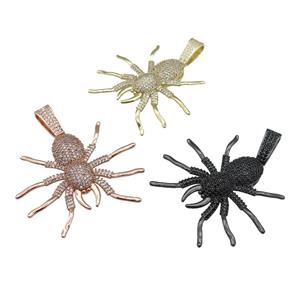 copper Spider charm pendant paved zircon, mixed, approx 48-55mm