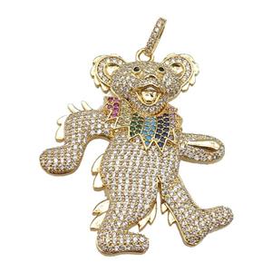 copper Bear pendant paved zircon, gold plated, approx 35-50mm