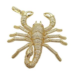 copper Scorpio pendant paved zircon, gold plated, approx 55mm