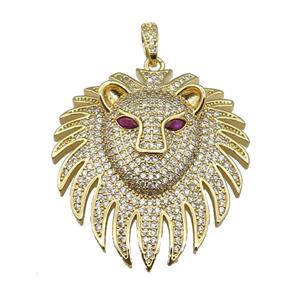 Copper Lion Pendant Pave Zircon Gold Plated, approx 40-45mm