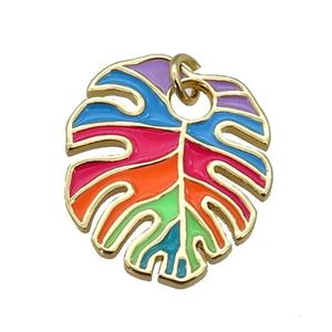 copper Leaf pendant with multicolor enamel, gold plated, approx 19-23mm