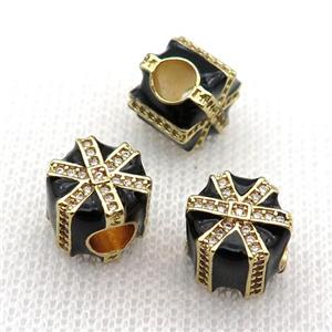 copper Christmas Candy Gift Box beads with black enamel, large hole, gold plated, approx 10mm, 4mm hole
