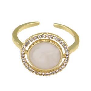 copper Ring paved zircon with white enamel, gold plated, approx 14mm, 18mm dia