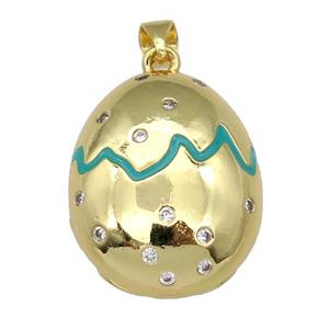 copper Egg charm pendant with teal enamel, gold plated, approx 18-23mm
