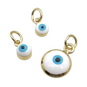 copper Evil Eye pendant with white enamel, gold plated, approx 8mm