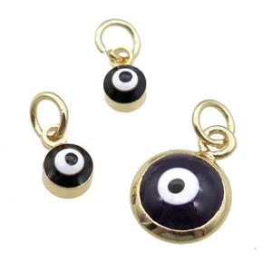 copper Evil Eye pendant with black enamel, gold plated, approx 3.5mm