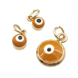 copper Evil Eye pendant with brown enamel, gold plated, approx 8mm
