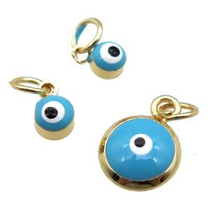 copper Evil Eye pendant with blue enamel, gold plated, approx 4mm