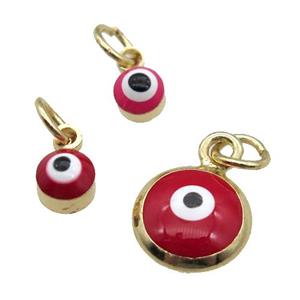 copper Evil Eye pendant with red enamel, gold plated, approx 8mm