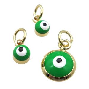 copper Evil Eye pendant with green enamel, gold plated, approx 8mm