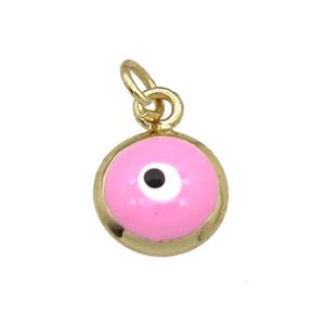 copper Evil Eye pendant with pink enamel, gold plated, approx 4mm