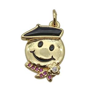 copper Emoji pendant with black enamel, gold plated, approx 12-17mm