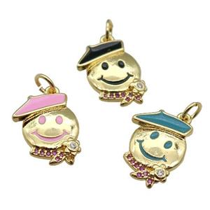 copper Emoji pendant with enamel, gold plated, mixed, approx 12-17mm