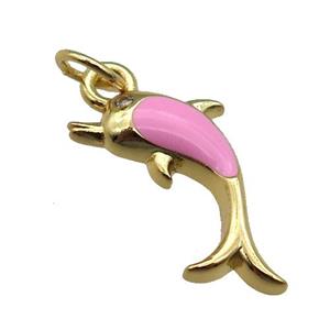 copper Dolphin pendant with pink enamel, gold plated, approx 6-16mm