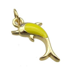 copper Dolphin pendant with yellow enamel, gold plated, approx 6-16mm