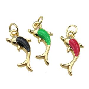 copper Dolphin pendant with enamel, gold plated, mixed, approx 6-16mm