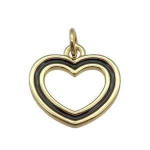 copper Heart pendant with black enamel, gold plated, approx 15mm