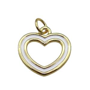copper Heart pendant with white enamel, gold plated, approx 15mm
