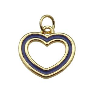 copper Heart pendant with navyblue enamel, gold plated, approx 15mm