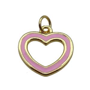 copper Heart pendant with pink enamel, gold plated, approx 15mm