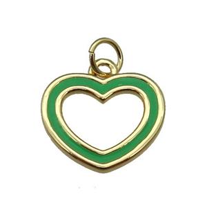 copper Heart pendant with green enamel, gold plated, approx 15mm