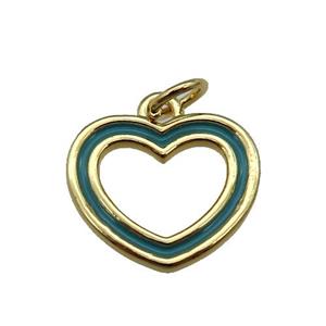 copper Heart pendant with teal enamel, gold plated, approx 15mm