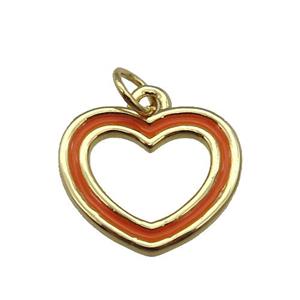 copper Heart pendant with orange enamel, gold plated, approx 15mm