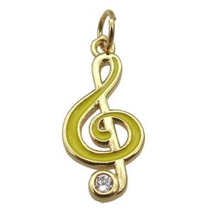 copper Treble Clef Musical Note pendant with yellow enamel, gold plated, approx 9-19mm