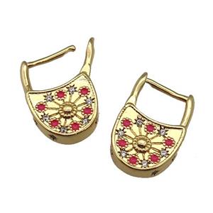 copper bag Latchback Earring paved red zircon, gold plated, approx 10-17mm