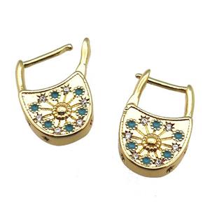 copper bag Latchback Earring paved zircon, gold plated, approx 10-17mm