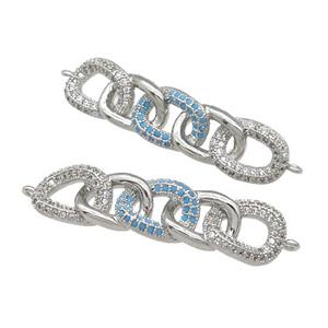copper Linker Connector pave zircon, platinum plated, approx 9-37mm