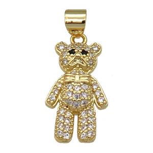 copper bear pendant pave zircon, gold plated, approx 11.5-20mm