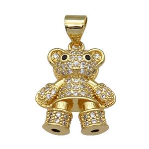 copper bear pendant pave zircon, gold plated, approx 15-17mm