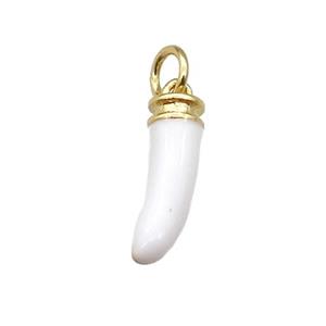 copper horn pendant with white enamel, gold plated, approx 4-15mm