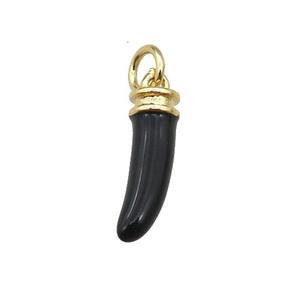 copper horn pendant with black enamel, gold plated, approx 4-15mm