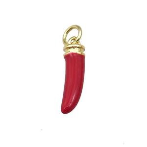 copper horn pendant with red enamel, gold plated, approx 4-15mm