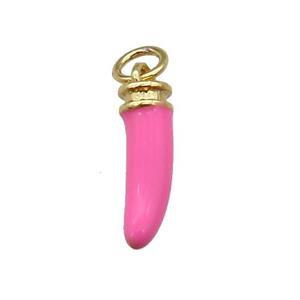 copper horn pendant with pink enamel, gold plated, approx 4-15mm