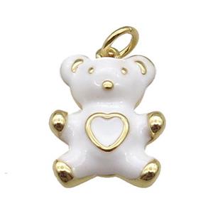 copper Bear pendant with white enamel, gold plated, approx 13-16mm