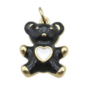 copper Bear pendant with black enamel, gold plated, approx 13-16mm