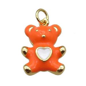 copper Bear pendant with orange enamel, gold plated, approx 13-16mm
