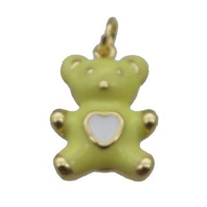 copper Bear pendant with green enamel, gold plated, approx 13-16mm