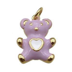 copper Bear pendant with lavender enamel, gold plated, approx 13-16mm