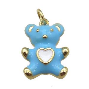 copper Bear pendant with blue enamel, gold plated, approx 13-16mm