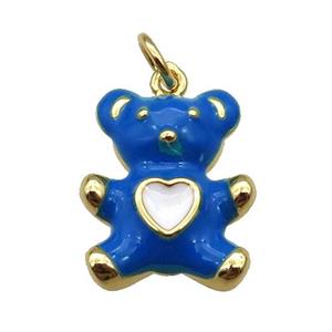 copper Bear pendant with royalblue enamel, gold plated, approx 13-16mm
