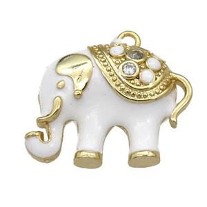copper Elephant pendant with white enamel, gold plated, approx 17-21mm