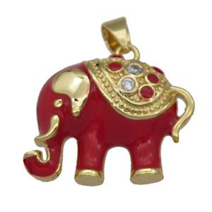 copper Elephant pendant with red enamel, gold plated, approx 17-21mm