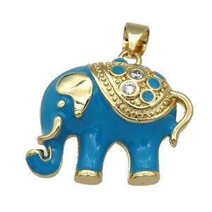 copper Elephant pendant with blue enamel, gold plated, approx 17-21mm